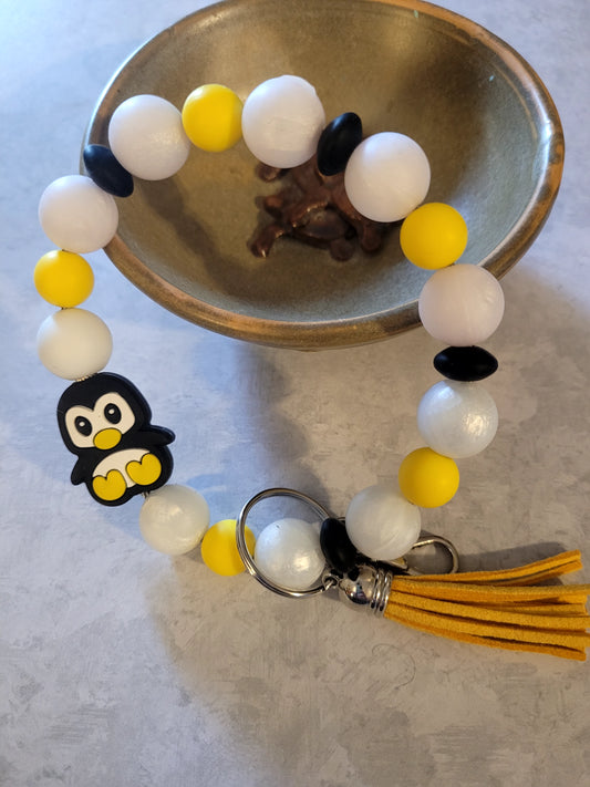 Penguin 10" Silicone Beaded Wristlet Keychain